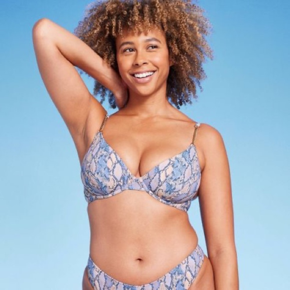 Women's Underwire Chain Strap Detail Bikini Top -Shade & Shore™ Blue Snake Print